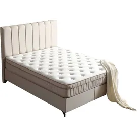 Villa Möbel Alize Polsterbett 150x200 - Farbe: Beige - Set: Bettkasten-Kopfteil - Matratze - Beige