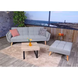 MCW Schlafsofa MCW-K18 mit Ottomane, Couch Sofa Gästebett, Schlaffunktion 218x175cm ~ Stoff/Textil hellgrau