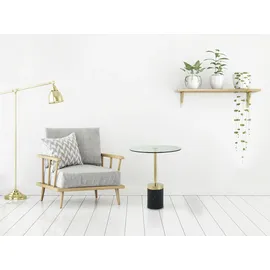 Kayoom Beistelltisch KAYOOM "Lana 125, robuste Glasplatte, Sockel in Mamor Optik", schwarz (gold, schwarz, gold, klar), B:46cm H:53cm T:46cm, 100% Edelstahl, 100% Glas, 100% Marmor, Tische, Beistelltisch, robust, pflegeleicht, hochwertig, Outdoor und Indoor