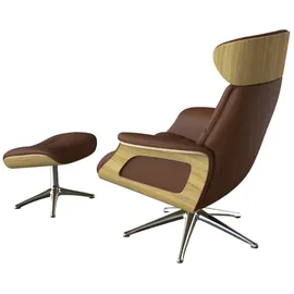 flexlux Relaxsessel FLEXLUX "Clement Rücken u. Kopfverstellung, ergonomisch, Airchannels", braun (old chestnut braun), B:83cm H:112cm T:125cm, 100% Echteder, Sessel, Relaxsessel, Rücken- & Kopfteilverstellung, Drehbar, Armlehne Eiche, Fuß Alu