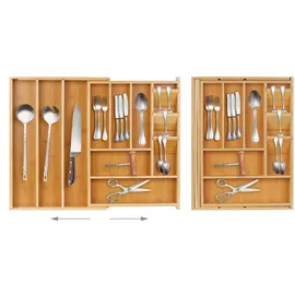 Relaxdays Besteckkasten ausziehbar 8–11 Fächer HxBxT: 5,5 x 32–54 x 42 cm Bambus