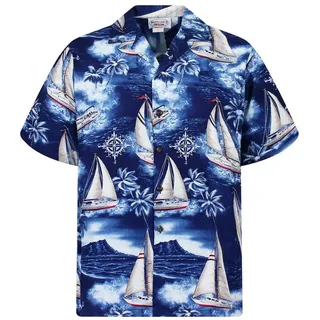 Pacific Legend Hawaiihemd Yachten Original Hawaiihemd mit 100% Kokosnuss-Knöpfen blau 3XL