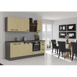 Küche SCANDI Basic 240 cm Fischgrät Optik Küchenzeile Küchenblock Einbauküche