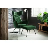 KAWOLA Sessel LOTTE Ohrensessel velvet smaragd mit Hocker