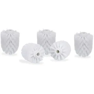 Relaxdays WC Bürstenkopf im 5er Set, lose Toilettenbürsten, 12mm Gewinde, Ersatzbürstenkopf Durchmesser 7cm, weiß,