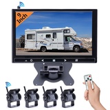 Hodozzy Rückfahrkamera Kabellos 4 Kameras 9 Zoll HD Monitor Wireless Rückfahrkamera Set, 18 IR-Nachtsicht wasserdichte RüCkfahrkamera Drahtlose 12V- 24V für Anhänger, Wohnmobil, Bus, LKW, PKW