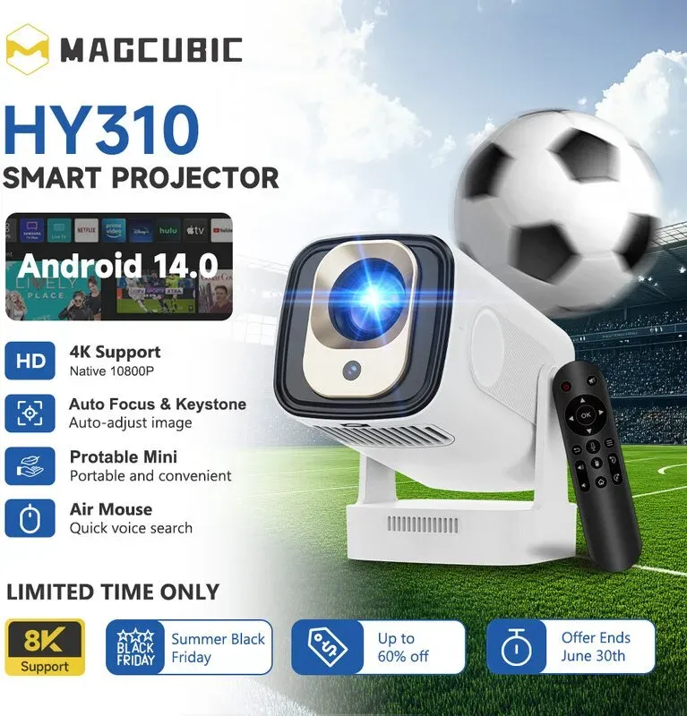 Magcubic Autofokus HY310 4K HD 1080P Mini-Beamer mit 330 ANSI, Android 11, tragbarem Kino, 5 W Lautsprecher, Air Mouse und Sprachsteuerung