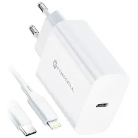 forcell NETZ-Ladegerät mit USB Typ C und iPhone-Anschluss Ladekabel