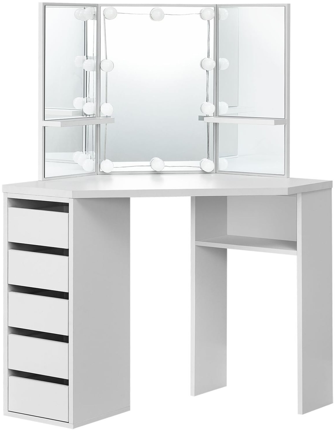 Juskys Schminktisch Nova 100x53x140 cm Weiß mit Spiegel, LED-Beleuchtung, Schubladen & Ablagefächern
