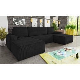 Sofnet Wohnlandschaft mit Schlaffunktion Totti - U-Form Couch, Schlafsofa mit Bettkasten, Couchgranitur mit Bettfunktion, Big Sofa, Cord Stoff, Wohnzimmer... Schwarz