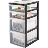 Iris Ohyama Kunststoff-Schubladenbox mit Rollen, 2 Tiefe und 2 Flache Schubladen, Schwarz, Griffe zum Ziehen, Für Schlafzimmer, Bad, Schule & Büro, BPA-frei, Schubladenschrank, Rollcontainer, DC-322