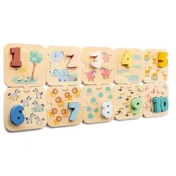 New Classic Toys Zahlen Puzzle Set Safari, pastell