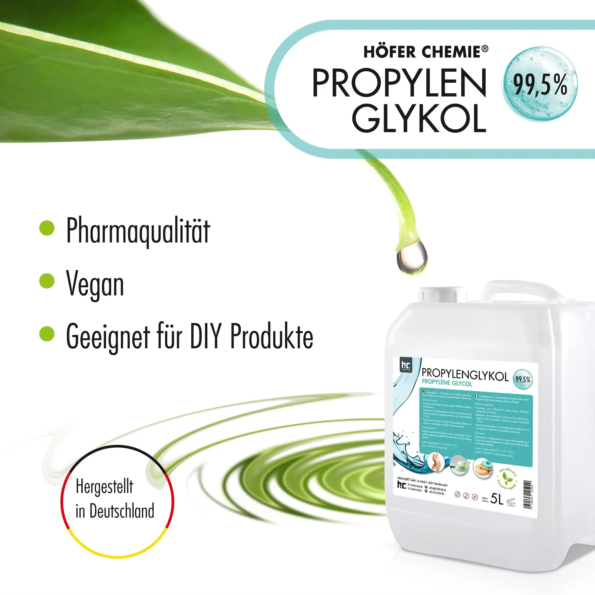 2x 5 L Propylène Glycol 99,5% en qualité pharmaceutique
