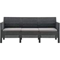 vidaXL 3-Sitzer Gartensofa mit Kissen Anthrazit PP Rattan