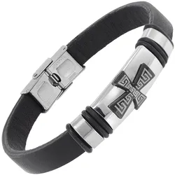 trendor 75801 Herren Leder-Armband Schwarz mit Kreuz
