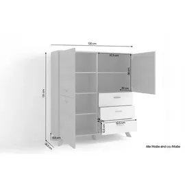 byLIVING Highboard 120 x 131 x 36,5 cm Eiche Bianco / Weiß