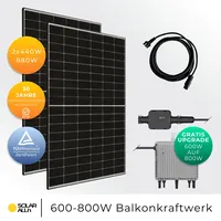 880Wp/800W Balkonkraftwerk Bifazial Glas-Glas Module JA Solar Steckerfertig WIFI