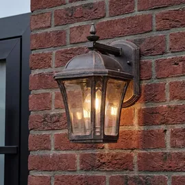 Licht-Erlebnisse Laterne Aluminium/Glas H:26,5 cm E27 IP44 1 Stück Braun Antik