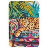 OnlyWow Badematte Leopard - Bunt - Tropisch, Höhe 10 mm, Polyester, Rechteckig, Badezimmerteppich, Badteppich, Rutschfest, Duschvorleger, Duschmatte Rechteckig | 60 cm x 90 cm x 10 mm