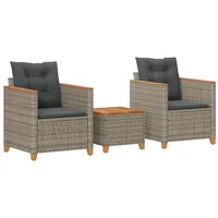 vidaXL 3-tlg. Bistro-Set mit Kissen Grau Poly Rattan Akazienholz