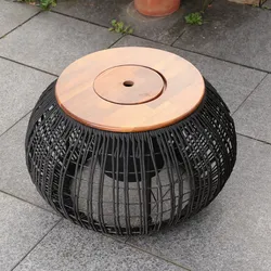Garten Beistelltisch - integrierter Behälter - Kunststoffseil - H: 37cm - D: 58c...