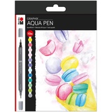 Marabu Aqua Pen Graphix, Ice Ice Baby, Aquarellfilzstifte im Set mit 12 Farben, brillante Farbtöne, wasserbasierte Tusche, mit Doppelspitze, aquarellierbar auf Aquarellpapier