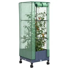 vidaXL Gartenplanter mit Gewächshausabdeckung und Rädern Blaugrau 1 St.