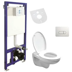 Belvit Komplettset Wand Hänge WC Spülrandlos + Deckel + Vorwandelement + Schallschutz + Betätigungsplatte
