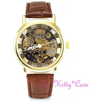 Vergoldet Heritage Mechanisch Aufziehen Skelett Steampunk Braun Leder Luxus Uhr