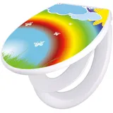 Banjado Familien WC Sitz Mit Absenkautomatik Universeller Klodeckel Mit Kindersitz Hochwertiges Polypropylen Mit Motiv Regenbogen