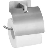 WENKO Turbo-Loc® Toilettenpapierhalter Genova Matt mit Deckel, Wandhalter für Toilettenpapier-Rolle, Befestigen ohne Bohren mit Klebepad-System, Halter aus rostfreiem Edelstahl, 14 x 11,4 x 6,2 cm