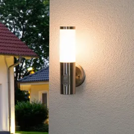 LINDBY Außenwandleuchte Edelstahl 36,5 cm inkl. Bewegungsmelder grau