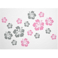 WANDfee Wandtattoo Hibiskus Blumen Hibiskusblüten FARBWUNSCH Wandaufkleber Fliesenaufkleber rosa grau