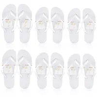 Hestya 6 Paar Weiße Zehentrenner Hochzeit Hausschuhe für Gäste mit 6 Dekorative Karten der Größen und Schnur Gästepantoffeln Set für Damen Herren Einfarbige Badeschuhe für Strand, 3 Größen - Medium