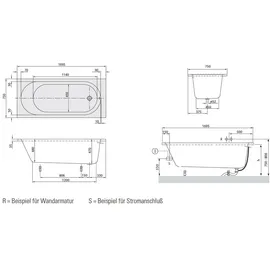 Villeroy & Boch O.novo Rechteck-Whirlwanne 75 x 170 cm (UAE170CAS2B1V01)