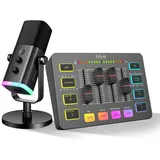 Fifine XLR Streaming Mikrofon und Gaming Audio Mixer, USB Dynamisch Microphone Gaming PC für Podcast Studio, Streaming RGB PC Mixer mit XLR Mikrofon Interface (AM8 + SC3)