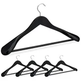 Relaxdays Anzug Kleiderbügel, 5er Set, breite Schulter, 360° drehbarer Haken, Hosenstange, Holzkleiderbügel, schwarz
