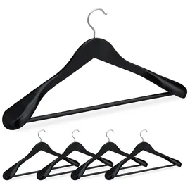 Relaxdays Anzug Kleiderbügel, 5er Set, breite Schulter, 360° drehbarer Haken, Hosenstange, Holzkleiderbügel, schwarz