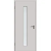 Kilsgaard Zimmertür mit Lichtausschnitt schmal mittig Uni Grau Lamikor Typ 43/LA05 Eckkante, DIN Links, 610x2110 mm