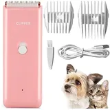 Favrison Elektrische Hundeschermaschine, Haustier Haarschneidemaschinen für Hunde und Katzen, USB Drahtlose Schermaschine Hund Wasserdichte Tierhaarschneidemaschine (Rosa)