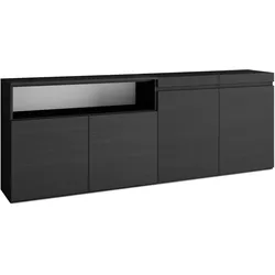 SKRAUT HOME Sideboard, Schrank, Küche, Schrank, Flur, 200x35x75cm, 4 Türen, Viel Stauraum, Moderner Stil, Schwarz - 64_1