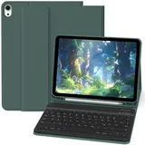 Lsmmpoba Hülle mit Tastatur für iPad A16 11 10. Generation (2025/2022, 10,9/11 Zoll), QWERTZ Layout Keyboard, Magnetische Anti-Detach Tastatur Hülle mit Stifthalter für iPad 11. /10. Gen, Kiefern Grün