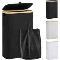 luxuskollektion Wäschekorb Bambus Deckel Wäschesack schmal 48L(Slim) Schwarz