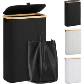 luxuskollektion Wäschekorb Bambus Deckel Wäschesack schmal 48L(Slim) Schwarz