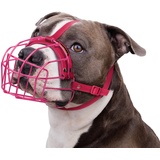 BRONZEDOG Pitbull Maulkorb für Hunde, atmungsaktiv, Metallkorb für große Hunde, Amstaff Staffordshire Terrier, Beißen, Kauen, Bellen Nylon (Rosa, Einheitsgröße)