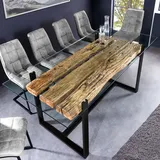 riess-ambiente Design Glas Esstisch BARRACUDA 220cm Teak Massivholz Edelstahl verchromt Kufengestell Esszimmertisch Tisch Konferenztisch - Braun