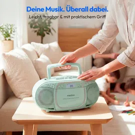 Medion E66476 Stereo Sound System (Boombox, CD-Player, MP3, Kassette, tragbarer Kassettenspieler für Kinder, UKW Radio, AUX, Kopfhörer, Netz & Batterie) grün