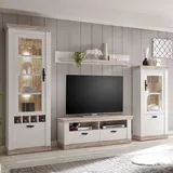Lomadox Wohnwand Mediawand FERNA-61 im Landhaus Stil Pinie weiß und Oslo Pinie dunkel Nb. inkl. Vitrine mit led b/h/t ca. 296x201x44cm