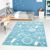 Carpet City Kinderteppich »ANIME912«, rechteckig, 11 mm Höhe, Kinderzimmer Teppich Modern mit Mond, Blumen, Wolken, Creme, Multi