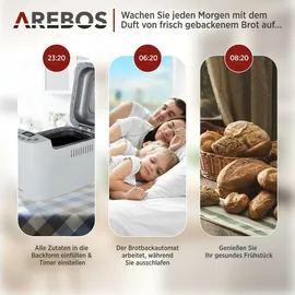 Arebos Brotbackautomat 15 Programme, Kunststoff, bis 1500g Weiß